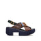 4CCCCEES Plia Juno Dandelion-Carved Ultra-Comfy Wide Cross-Strap Sandals with Bold Metallic Buckles in Luxe Coffee Nappa and Embossed Leather 4CS107003