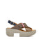 4CCCCEES Plia Juno Dandelion-Carved Ultra-Comfy Wide Cross-Strap Sandals with Bold Metallic Buckles in Luxe Coffee Nappa and Embossed Leather 4CS107003