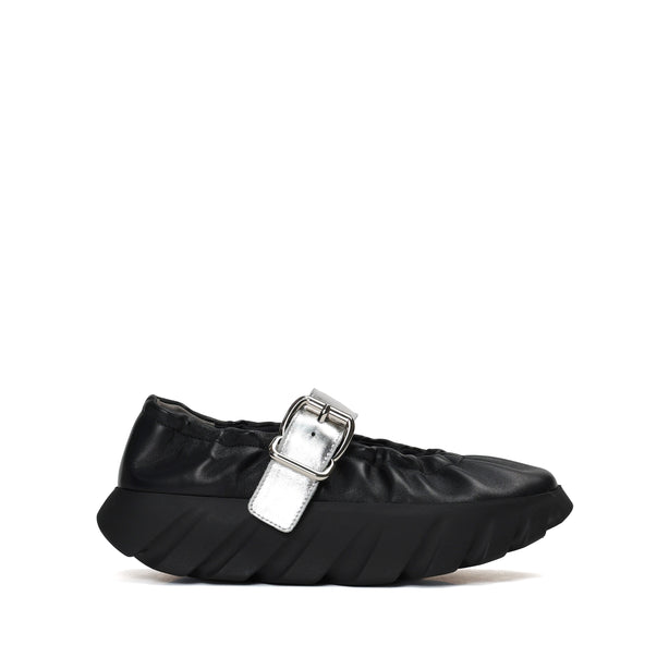 4CCCCEES Scrunch-Style Ballertina with Bold Metallic Buckle in Luxe White Sheep Leather 4CS900105