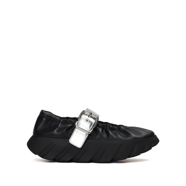 4CCCCEES Scrunch-Style Ballertina with Bold Metallic Buckle in Luxe White Sheep Leather 4CS900105