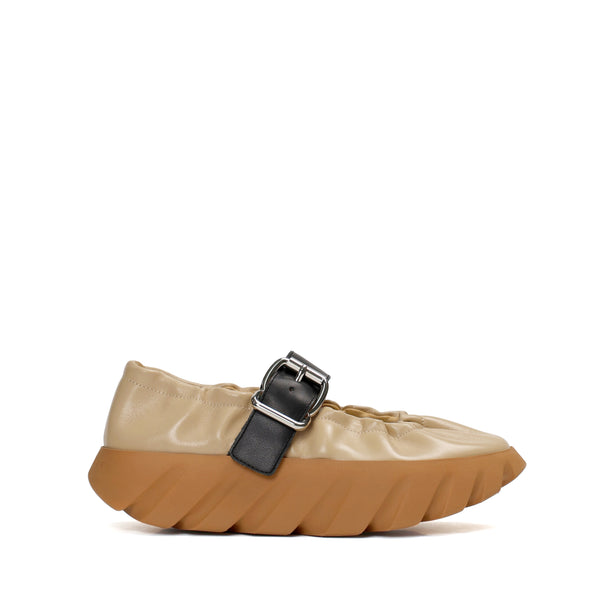4CCCCEES Scrunch-Style Ballertina with Bold Metallic Buckle in Luxe White Sheep Leather 4CS900105