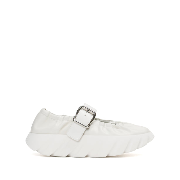 4CCCCEES Scrunch-Style Ballertina with Bold Metallic Buckle in Luxe White Sheep Leather 4CS900105
