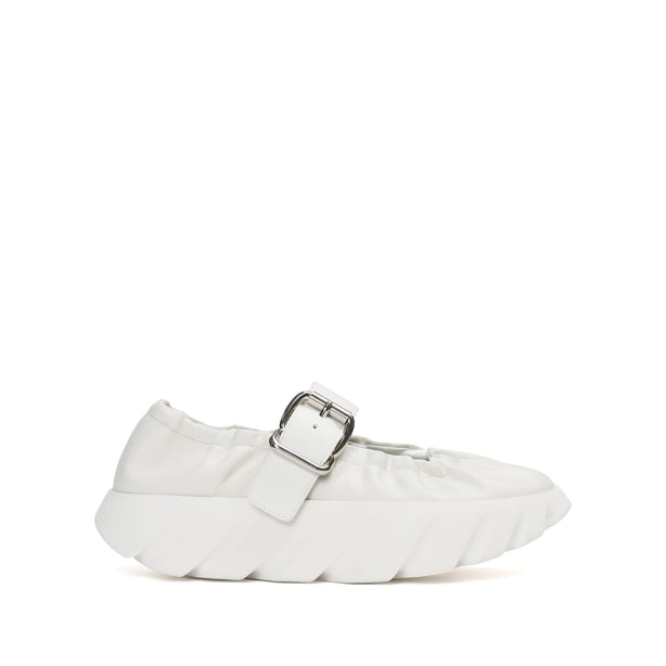 4CCCCEES Scrunch-Style Ballertina with Bold Metallic Buckle in Luxe White Sheep Leather 4CS900105