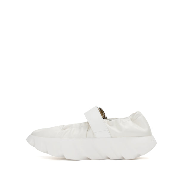 4CCCCEES Scrunch-Style Ballertina with Bold Metallic Buckle in Luxe White Sheep Leather 4CS900105