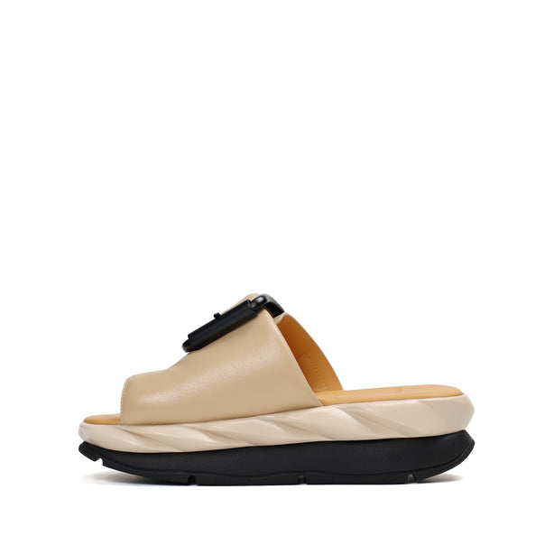 4CCCCEES Mellow Glow Petal-Twist Ultra-Comfy Sandals with Oversized Metallic Buckle in Luxe Skin Patent Leather 4CS112001