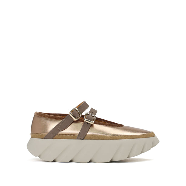 4CCCCEES Ultra-Comfy Trendy Ballerina with Velvet-Trimmed Straps in Luxe Brass Metallic Sheep Leather 4CS111001