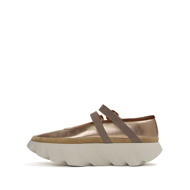 4CCCCEES Ultra-Comfy Trendy Ballerina with Velvet-Trimmed Straps in Luxe Brass Metallic Sheep Leather 4CS111001