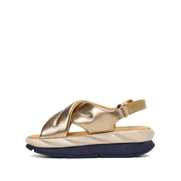 4CCCCEES Mellow Moa Petal-Twist Ultra-Comfy Cross-Strap Sandals with Contrasting Metal Buckle in Luxe Rose Kid Suede 4CS113002