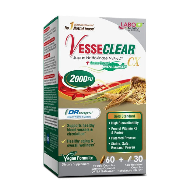 LABO Nutrition VesseCLEAR CX Nattokinase, Clean Blood Vessels 60s+30s