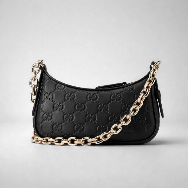 GUCCI Women's GG Emblem Leather Mini Shoulder Bag Black RS-847091