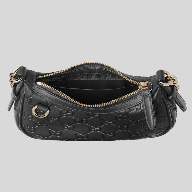 GUCCI Women's GG Emblem Leather Mini Shoulder Bag Black RS-847091