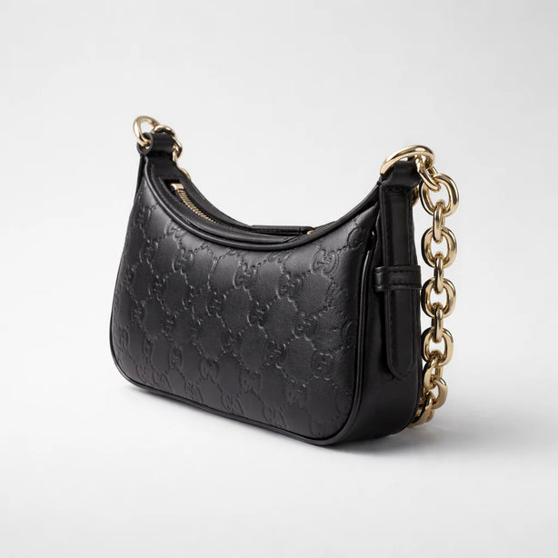 GUCCI Women's GG Emblem Leather Mini Shoulder Bag Black RS-847091