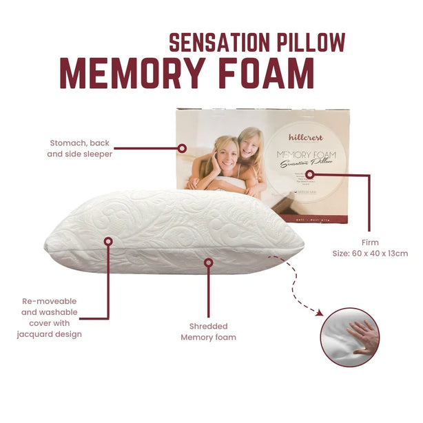 Hillcrest Sensation Memory Foam Pillow Firm Support Ergonomic Neck Comfort Pillow