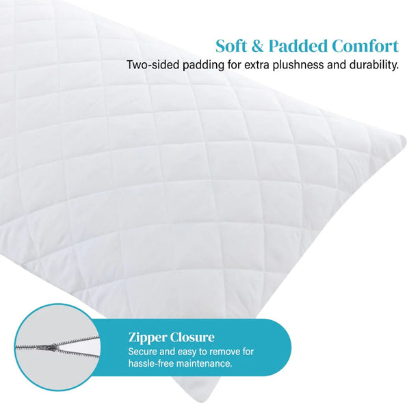 Hillcrest ComfyLux Zippered Pillow Protector Padded Waterproof Dust Mite Cover