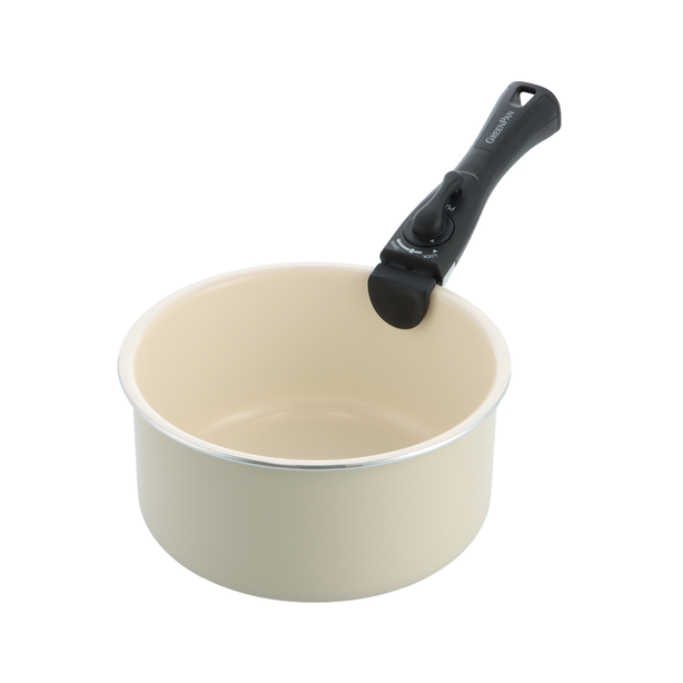 Greenpan Click Chef 20cm Open Saucepan - Cream + Click Chef Removable Handle - Black