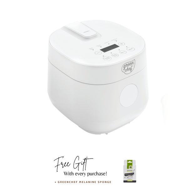 GreenChef Go Grains! Rice & Grains Cooker – White+ GreenPan Melamine Sponge
