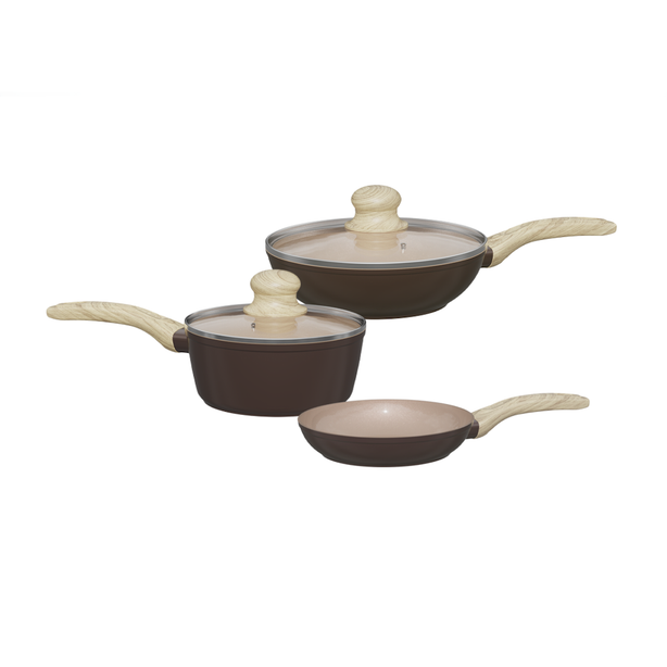 Shogun Mini2 5 Pcs Set - Matte Brown (16cm Frypan, 16cm Saucepan, 20cm Wok)