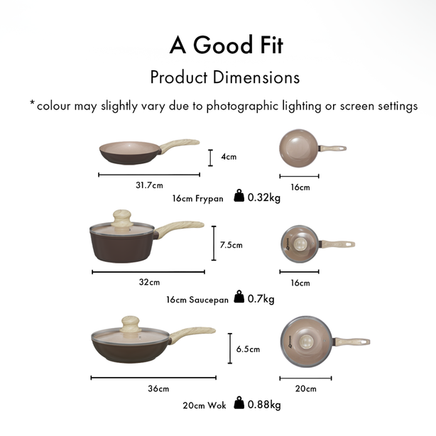 Shogun Mini2 5 Pcs Set - Matte Brown (16cm Frypan, 16cm Saucepan, 20cm Wok)