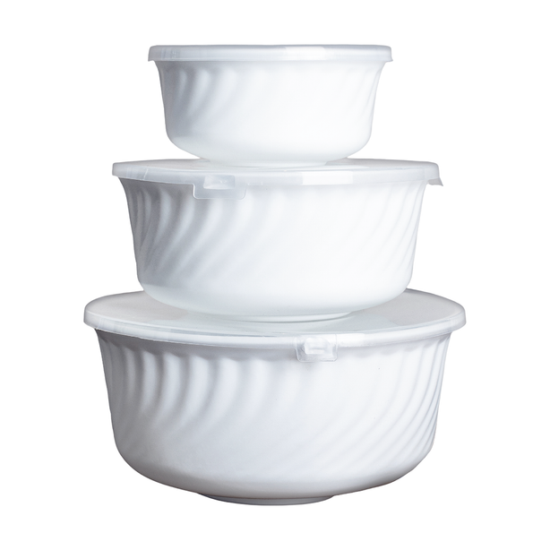 La Gourmet Pearl Luxe 3 Pieces Bowl Set with Lid - White