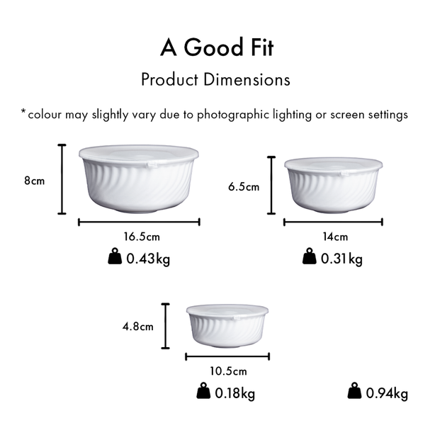 La Gourmet Pearl Luxe 3 Pieces Bowl Set with Lid - White