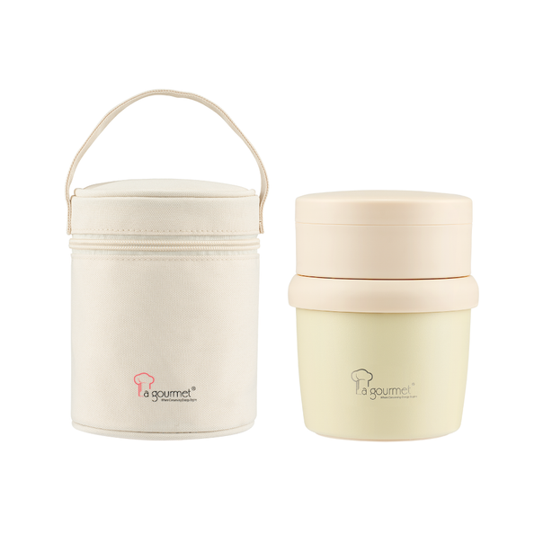 La Gourmet ThermoBliss 650ml 2-Tier Tiffin Carrier with Pouch - Cream