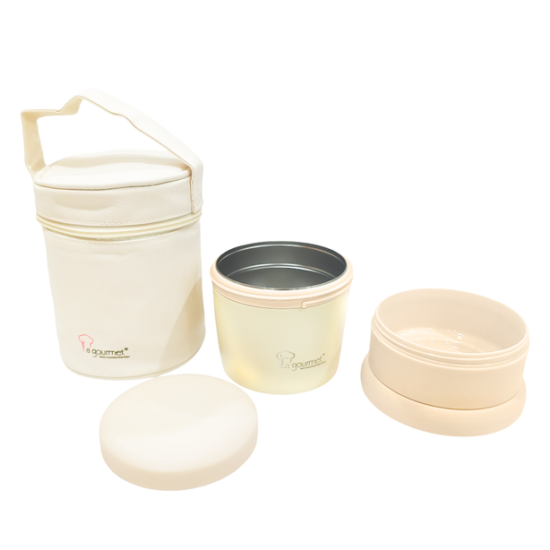 La Gourmet ThermoBliss 650ml 2-Tier Tiffin Carrier with Pouch - Cream