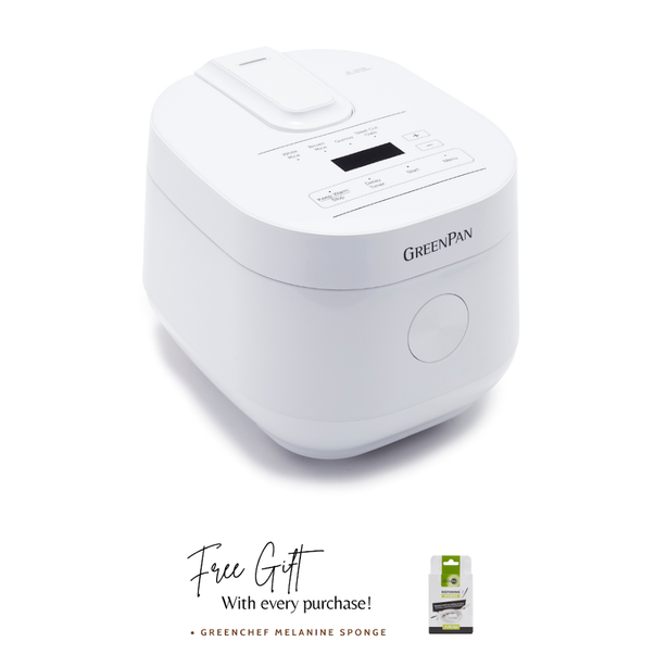 GreenPan Bistro Collection Rice & Grains Cooker - White + GreenPan Melamine Sponge