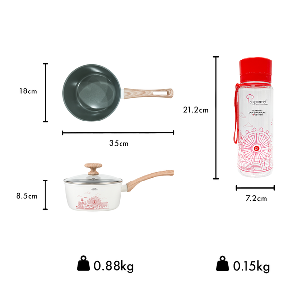 La Gourmet Bundle Deal - Shogun Ceragan SG 60 18cm Saucepan + 24 cm Wok + 600ML Tritan Bottle