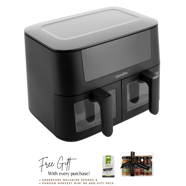 GreenPan Bistro Collection Dual Zone Airfryer + GreenPan Melamine Sponge + Random Harvest Mini Me BBQ Gift Pack