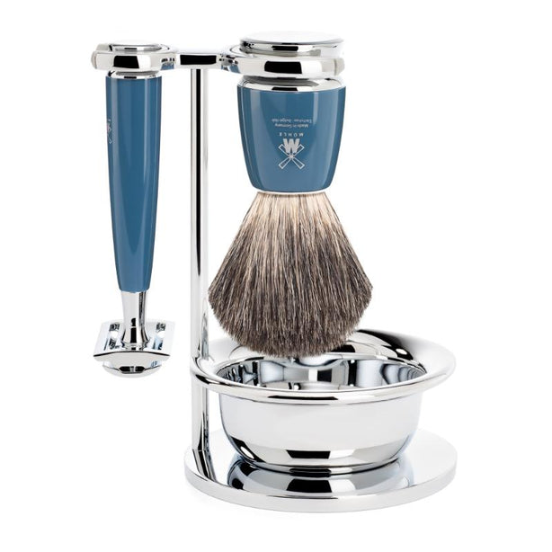 MUHLE Rytmo, Petrol, Shaving Set with bowl, Safety Razor & Pure Badger Shaving Brush