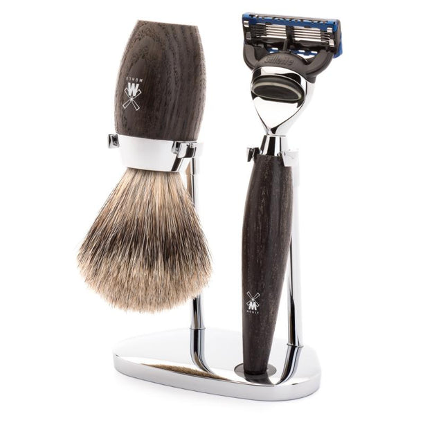 MUHLE Kosmo Bog Oak Shaving Set with Gillette® Fusion™ 5 Razor & Fine Badger Shaving Brush