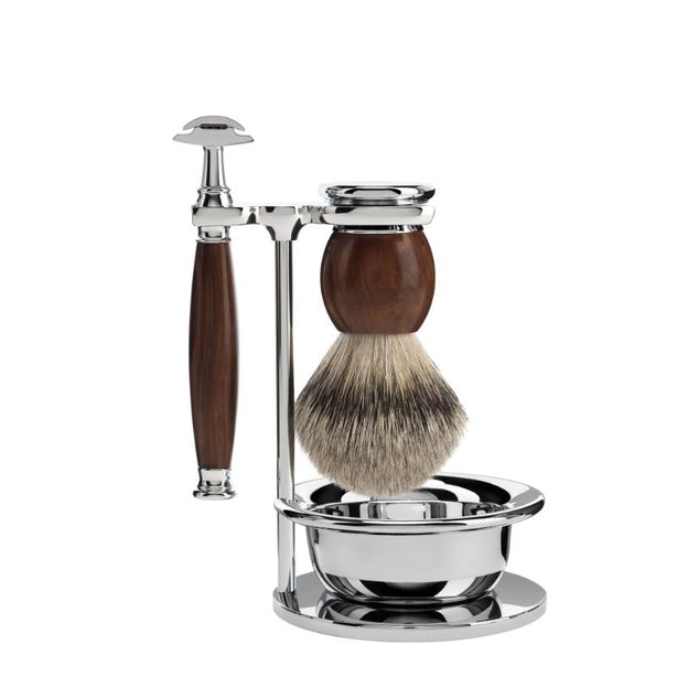 MUHLE Sophist, Ironwood, Shaving Set with bowl, Safety Razor & Silvertip Badger Brush