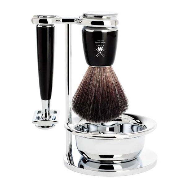 MUHLE Rytmo, Resin Black, Shaving Set with bowl, Safety Razor & Black Fibre Shaving Brush