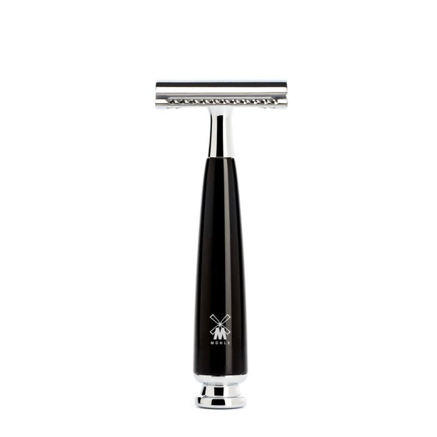 MUHLE Rytmo, Resin Black, Shaving Set with bowl, Safety Razor & Black Fibre Shaving Brush