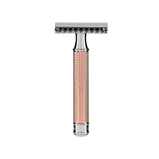MUHLE Traditional, Chrome-Rose Gold plated Metal, Open Tooth Comb Safety Razor