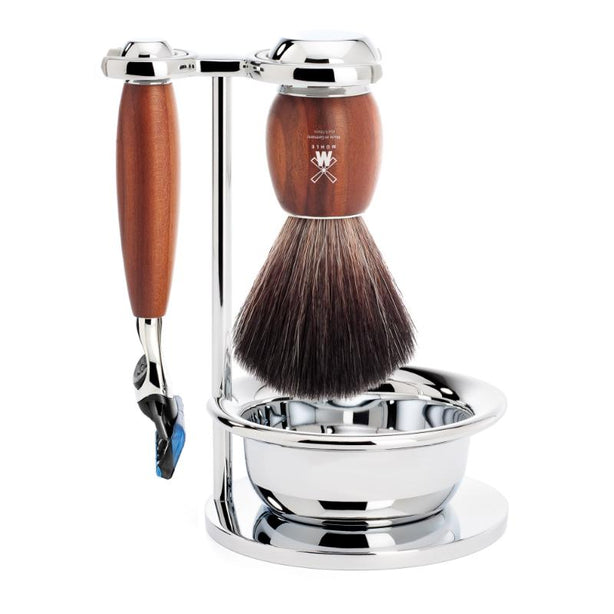 MUHLE Vivo, Plum Wood, Shaving Set with bowl, Gillette® Fusion™ 5 Razor, Black Fibre Brush