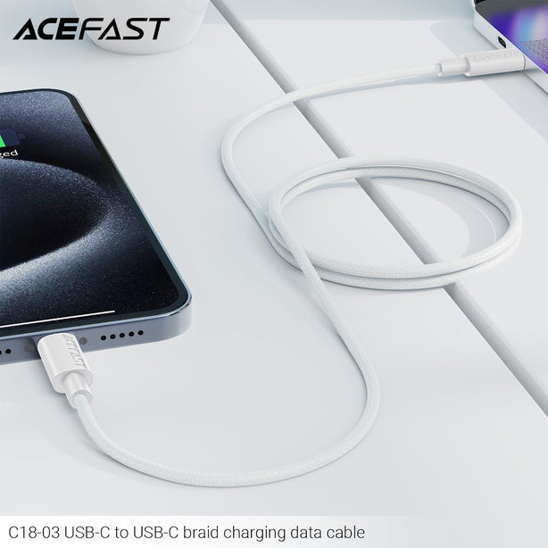 Acefast C18-03 USB-C to USB-C Braid Charging Data Cable - White