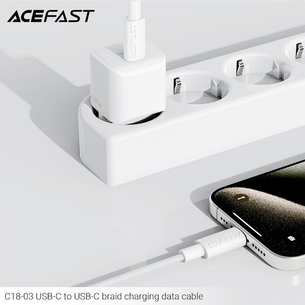 Acefast C18-03 USB-C to USB-C Braid Charging Data Cable - White
