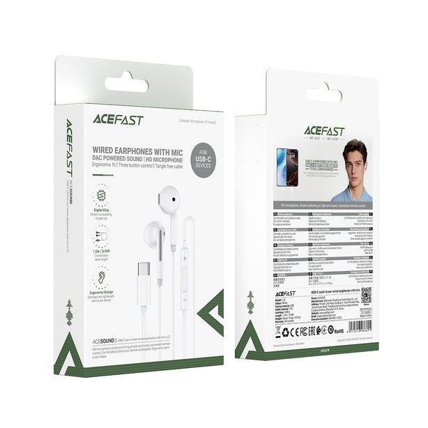 Acefast L13 USB-C Semi-In-Ear Wired earphones With Mic - White