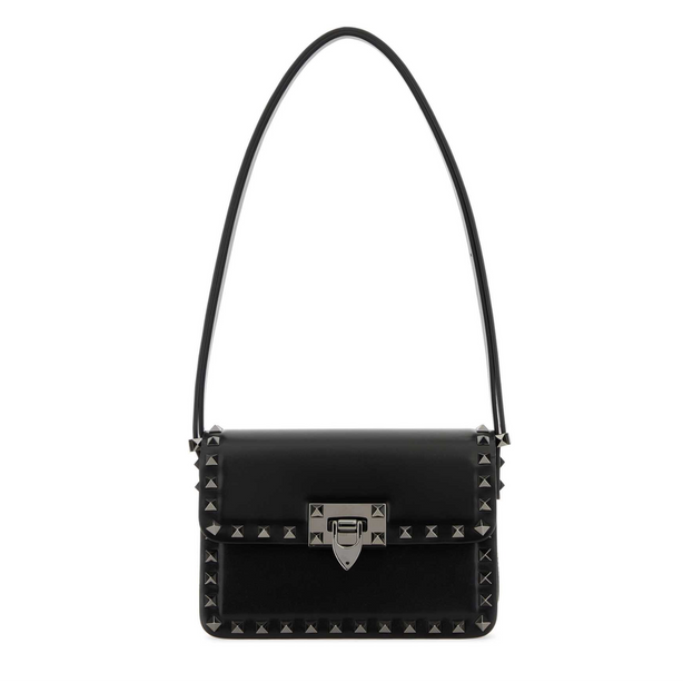 Rockstud Leather Shoulder Bag - Black