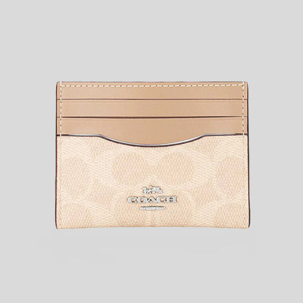 COACH Slim Id Card Case In Signature Canvas Sand/Taupe RS-CZ286