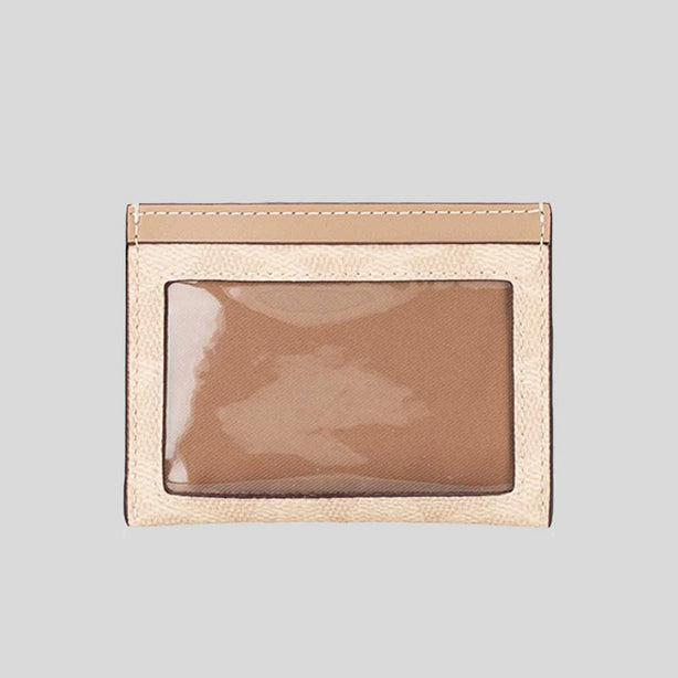 COACH Slim Id Card Case In Signature Canvas Sand/Taupe RS-CZ286