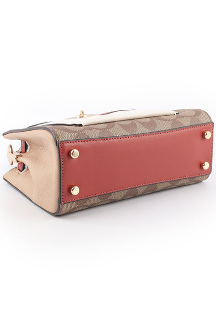 Coach Mini Lane Top Handle In Colorblock Signature Canvas - Brown/White