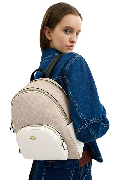 Coach Court Backpack In Blocked Signature Canvas - Sand White