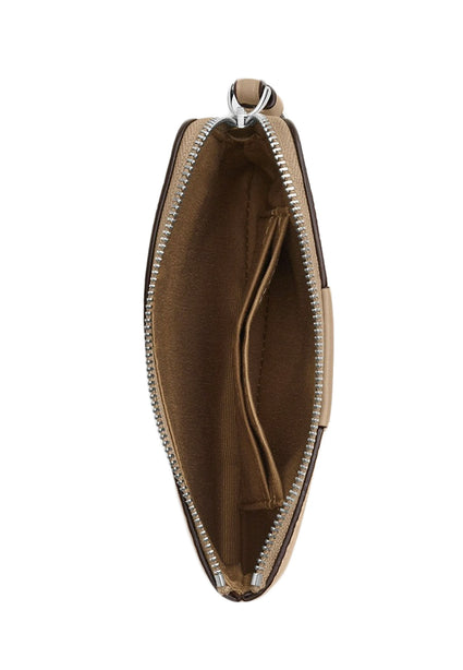 Coach Corner Zip Wristlet In Signature Canvas With Stripe - Sand Taupe