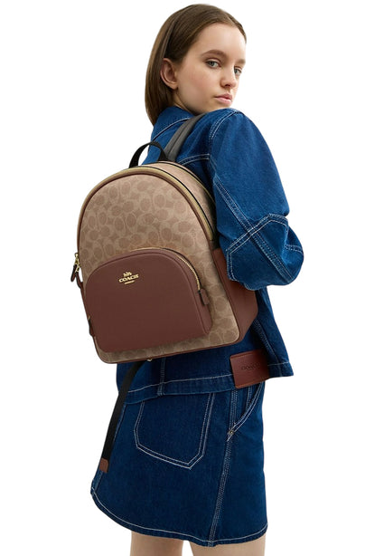 Coach Court Backpack In Blocked Signature Canvas - Tan Brown