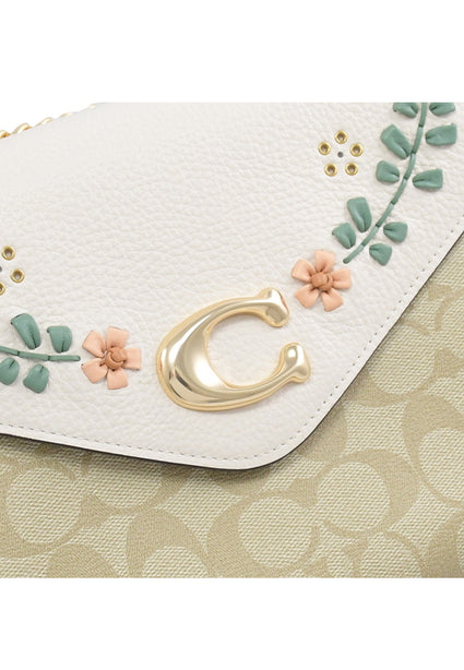 Coach Tammie Shoulder Bag In Signature Canvas With Floral Whipstitch - Light Brown