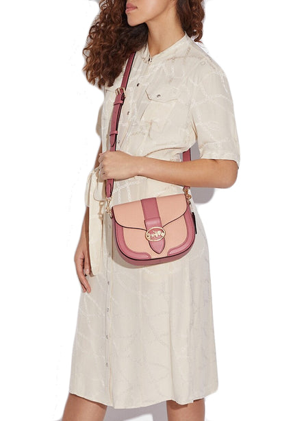Coach [CLEARANCE] Coach Georgie Saddle Bag In Colorblock - Faded Blush