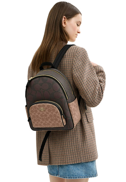 Coach Court Backpack In Blocked Signature Canvas - Walnut/Brown