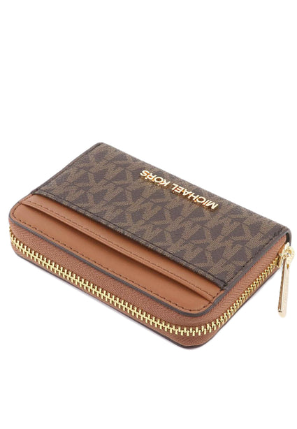 Michael Kors Jet Set Travel Medium Logo Zip-Around Card Case In Signature - Brown